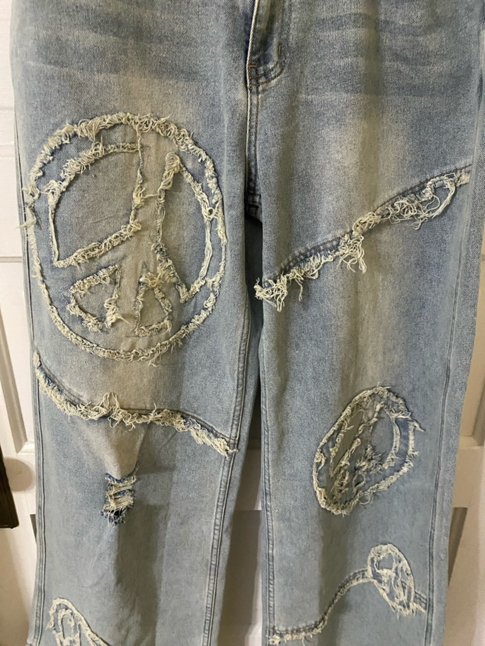 Blue Velvet Peace Sign Patchwork Pants Size S Oversized Will Fit Up To Medium - Picture 4 of 9